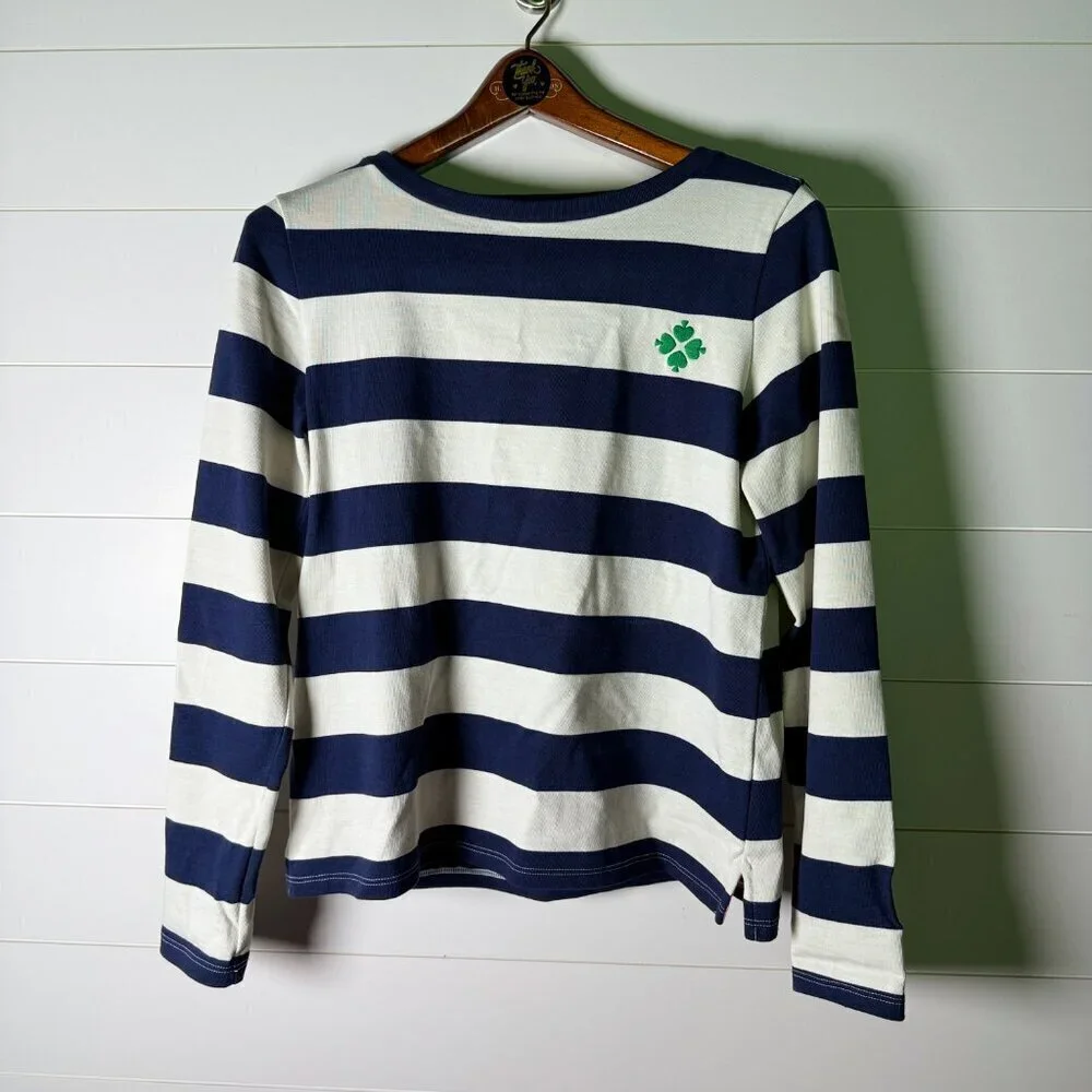 Kate Spade Navy & White Stripe Boatneck Long Sleeve 100% Cotton Shirt Sz Small